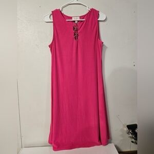 Ivy Lane Hot Pink Sleeveless Dress With Metal Accents!